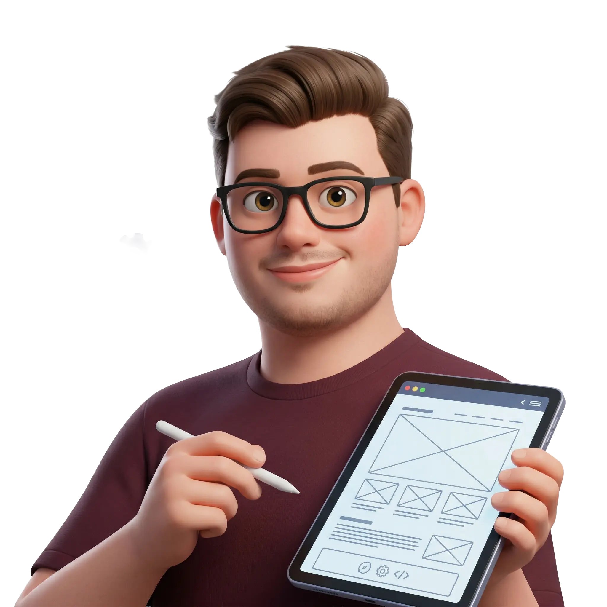 ABERZ character illustration showing website and design work